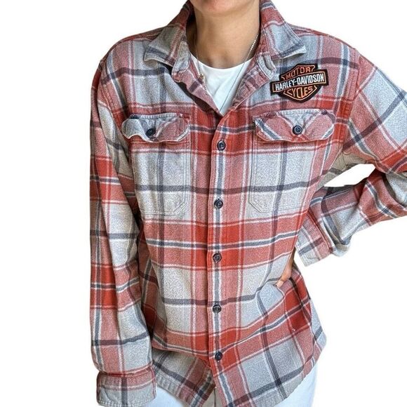 Patagonia Organic Cotton Orange Gray Button Up Flannel Plaid Shirt Size Medium - Picture 9 of 9